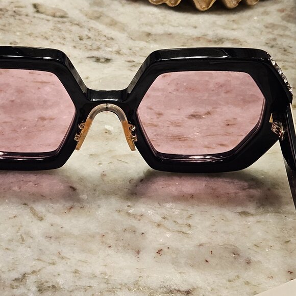 RARE HOLLYWOOD FOREVER GUCCI BLACK CRYSTAL ITALY GEOMETRIC OVERSIZED SUNGLASSES - Picture 8 of 8